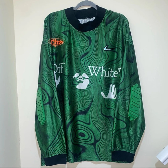 Nike x Off-White Allover Print Kelley Green long sleeve Jersey tags cut off mens - Picture 6 of 16